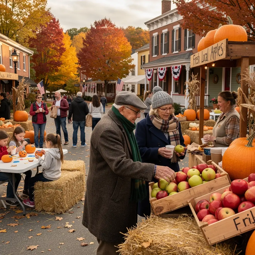 Уютный сельский отель с террасой, окруженный осенними цветами.