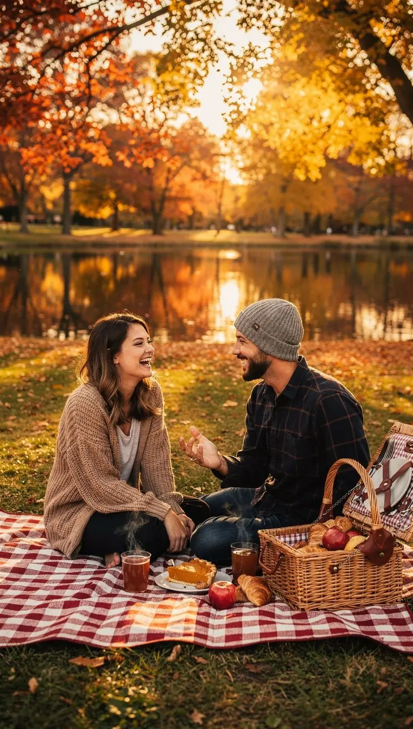 Сцена с живописной дорогой, окруженной деревьями с золотыми и красными листьями.