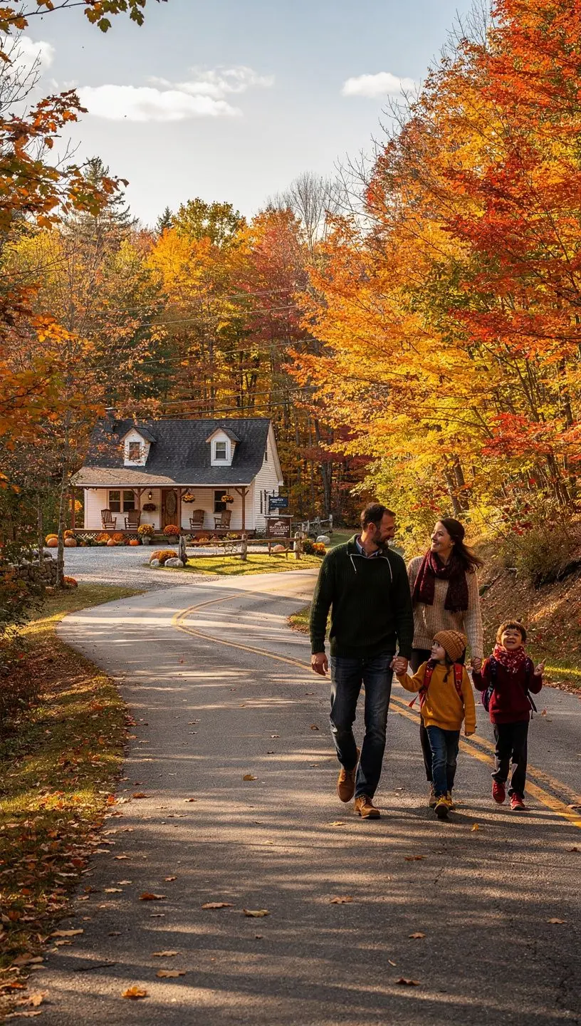 Осенний пейзаж с яркими листьями на фоне гор.