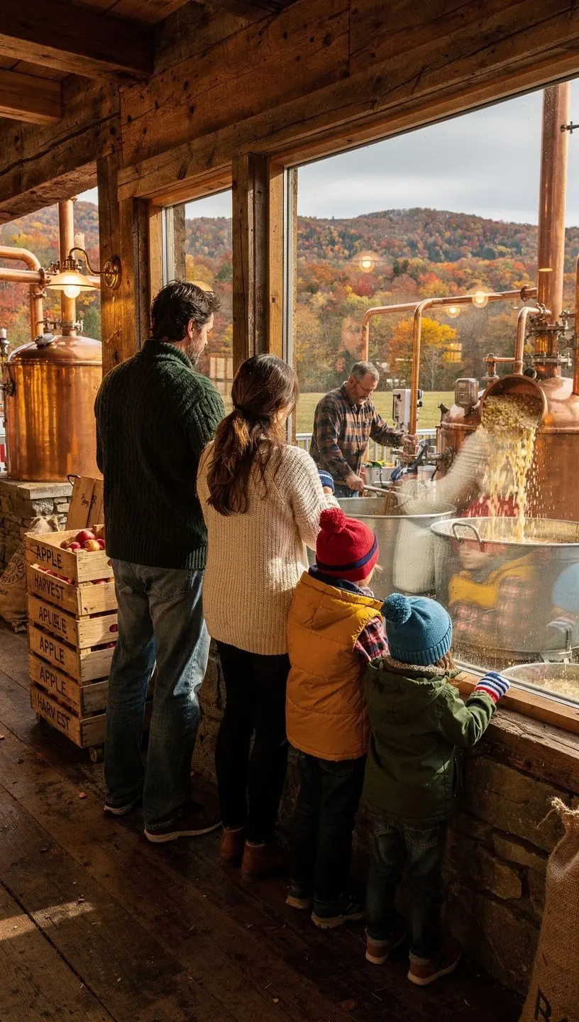 Яркие осенние листья на фоне живописного пейзажа Новой Англии.