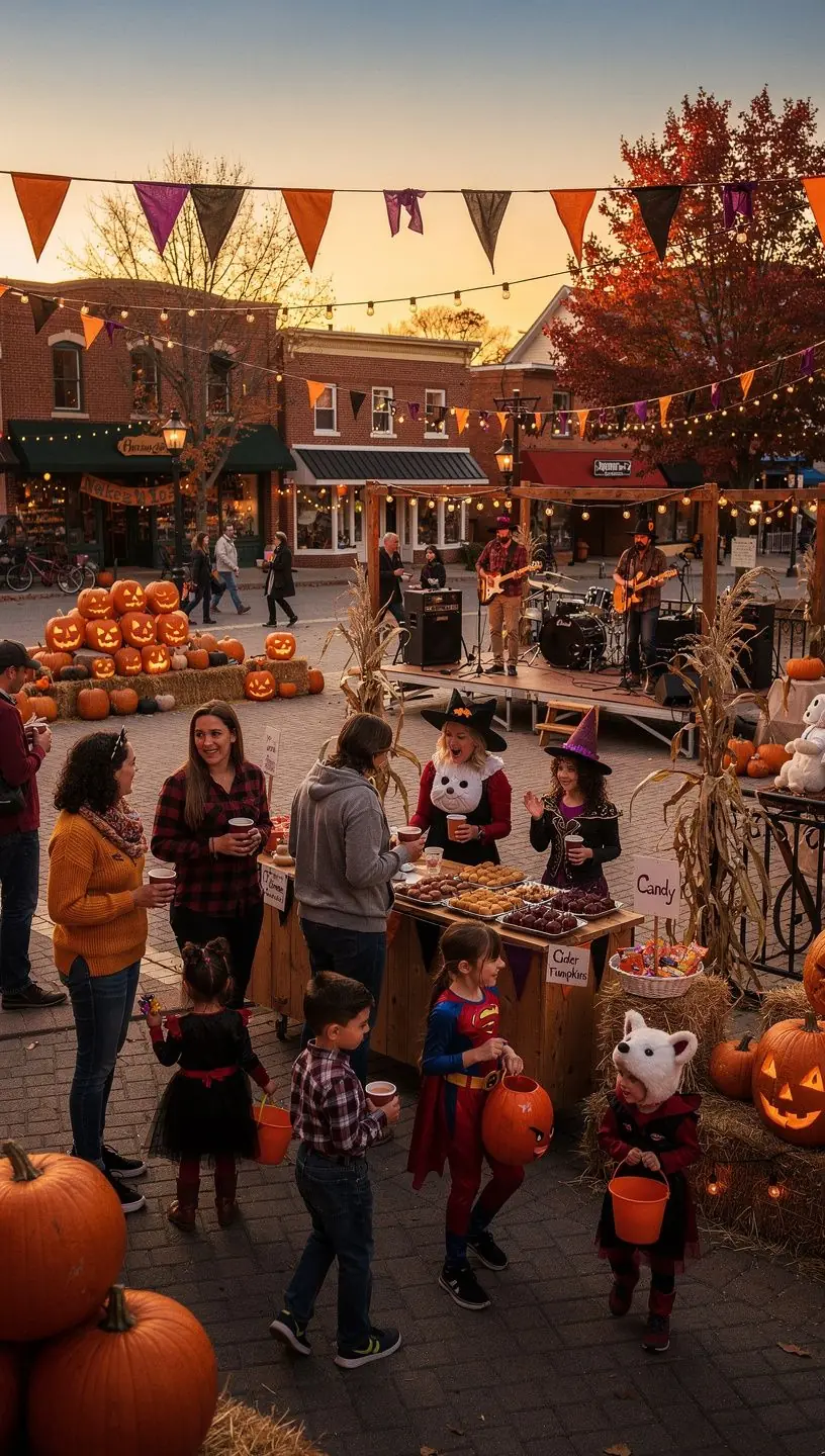 Осенний пейзаж с яркими листьями деревьев, окаймляющими живописную дорогу в Новой Англии.