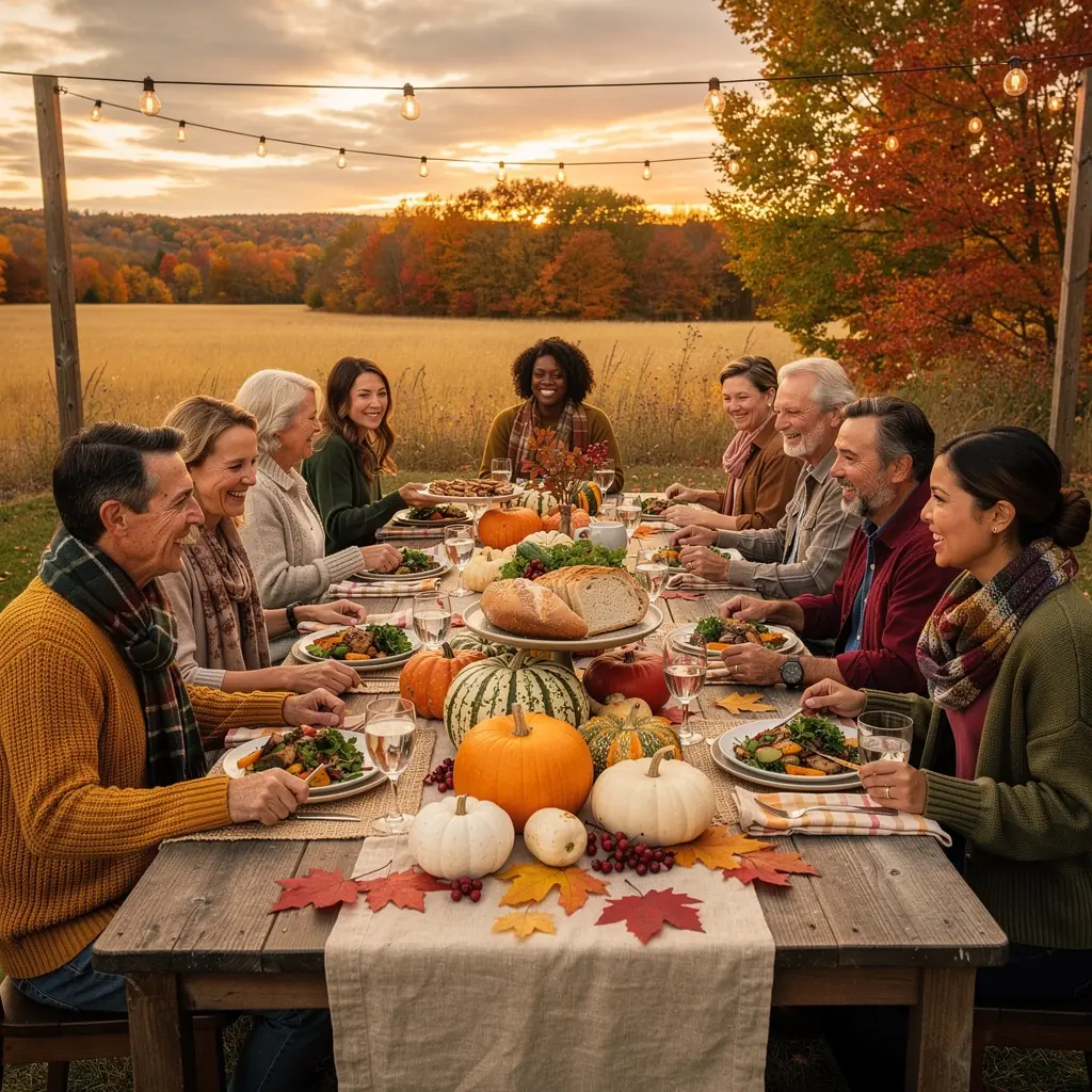 Детская радость на фестивале урожая, где дети собирают тыквы и участвуют в играх.