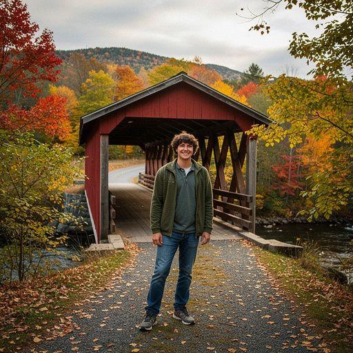 Старинный дом с веранды, окруженный яркими осенними деревьями.